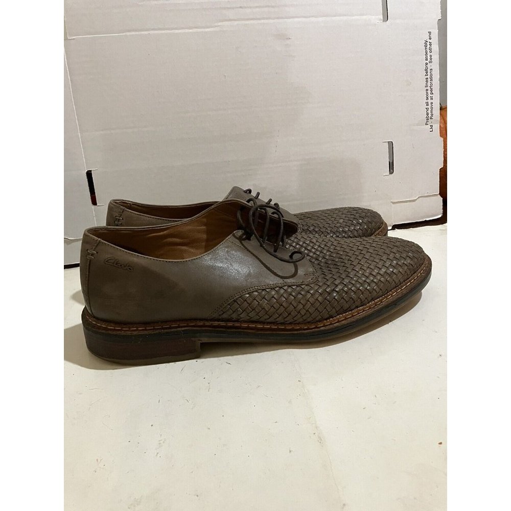 Clarks GRIMBSY Men's size 13 M brown Leather Basket Weave Casual Shoes - Picture 5 of 8